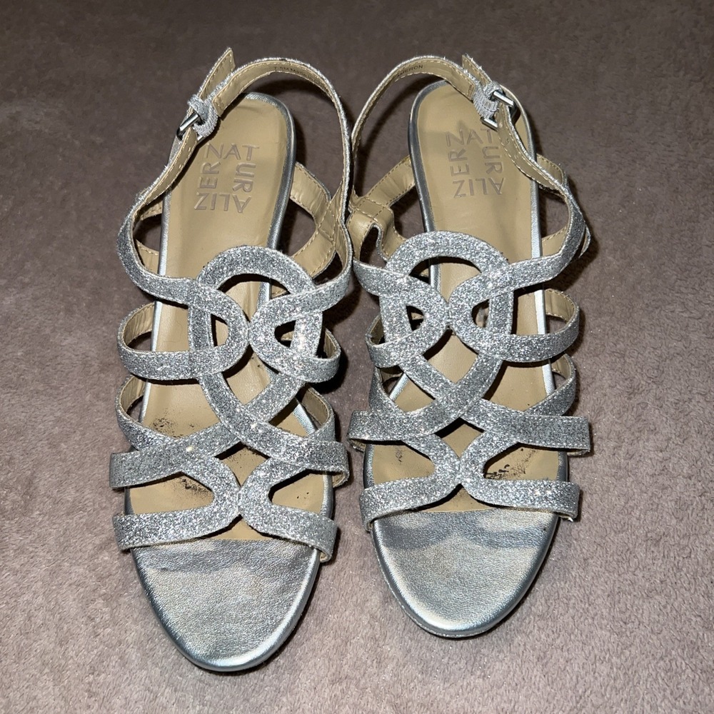 Naturalizer Cameron Heels Sandals Shimmer Glitter Silver Women's Size 7.5